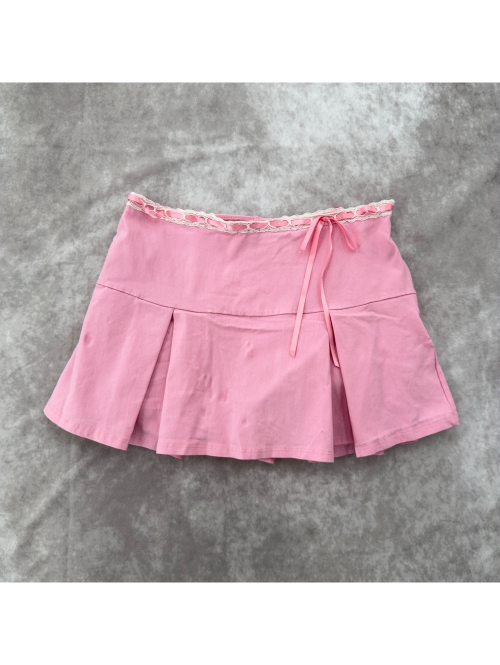 Altar'd State Pink Pleated Ribbon Lace Trim Skort Size M Coquette